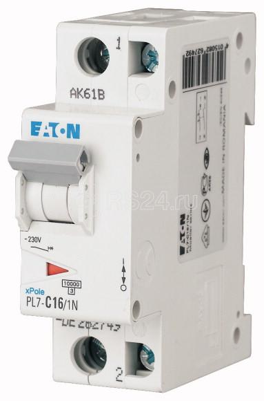Выключатель автоматический модульный 2п (1P+N) C 16А 10кА PL7-C16/1N EATON 262749 купить в интернет-магазине RS24