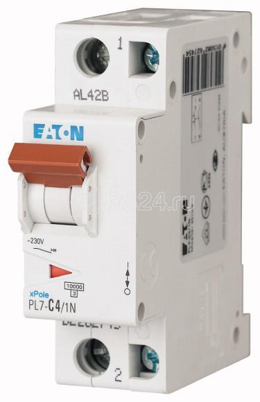 Выключатель автоматический модульный 2п (1P+N) D 4А 10кА PL7-D4/1N EATON 262754 купить в интернет-магазине RS24