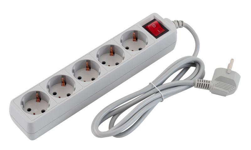 Удлинитель с сетевым фильтром 5х1.8м Pet AP01006-1.8-G сер. (пакет ПЭ) PC PET 619889