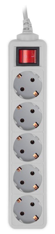 Удлинитель с сетевым фильтром 5х5м Pet AP01006-5-G сер. (пакет ПЭ) PC PET 619891