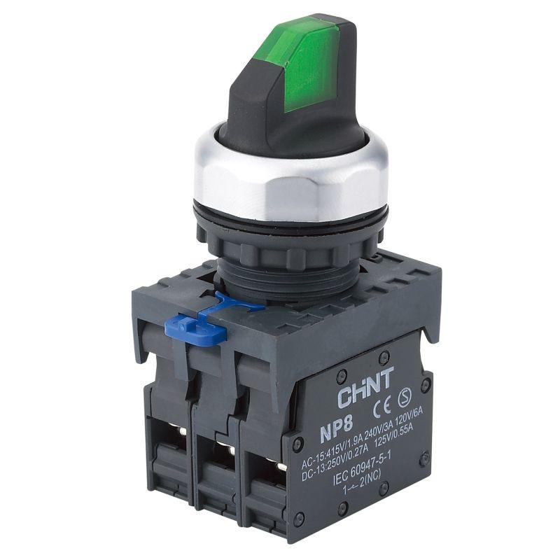 Переключатель с подсветкой NP8-20XD/224 2 полож. самовозв. зел. AC/DC 24В(LED)2НО IP65 (R) CHINT 578690
