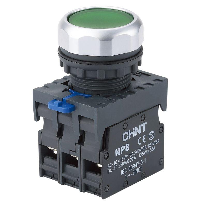 Кнопка управления NP8-11BND/3 подсветка самовозв. зел. AC/DC 24В(LED) 1НО+1НЗ IP65 (R) CHINT 667118