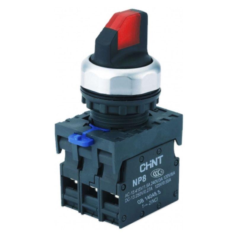 Переключатель с подсветкой NP8-01XD/214 2 полож. фикс. красн. AC/DC 24В(LED) 1НЗ IP65 (R) CHINT 667187