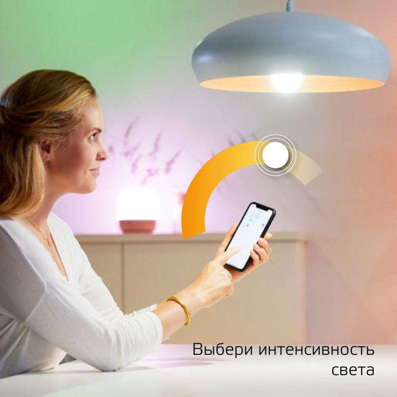 Лампа светодиодная умная Smart Home 10Вт A60 грушевидная 2700К тепл. бел. E27 1055лм диммир. управление по Wi-Fi GAUSS 1070112
