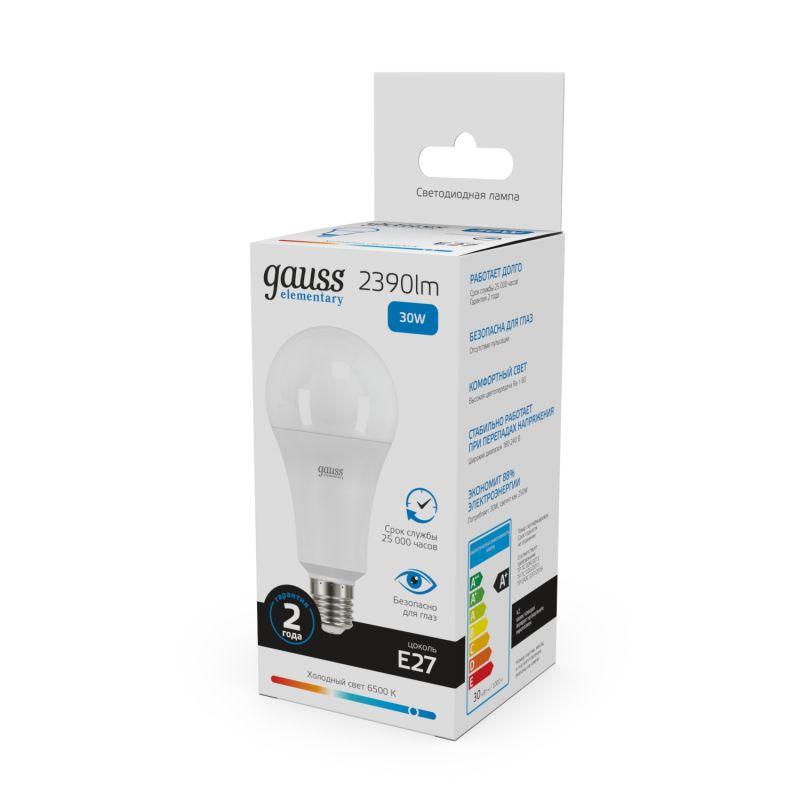 Лампа светодиодная Elementary 30Вт A70 грушевидная 6500К холод. бел. E27 2390лм GAUSS 73239