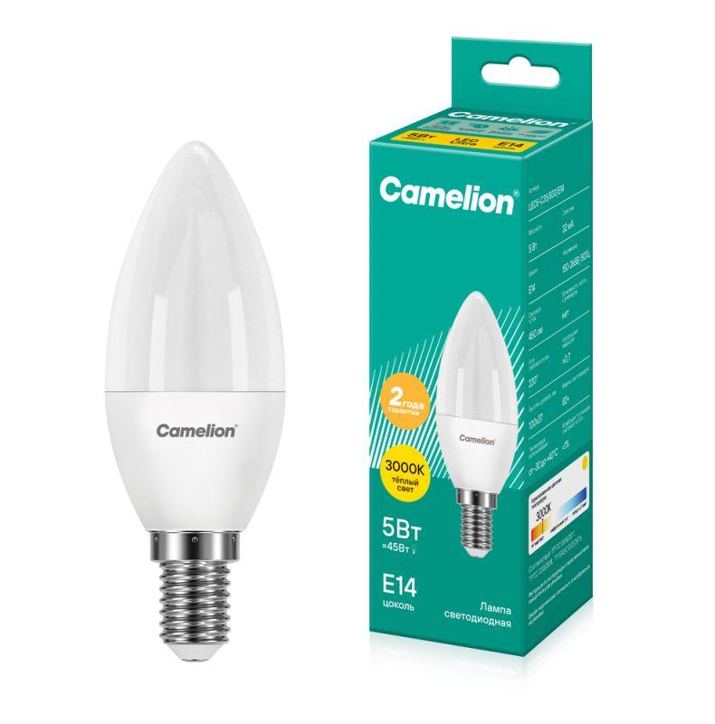 Лампа светодиодная LED5-C35/830/E14 5Вт свеча матовая 3000К тепл. бел. E14 410лм 220В Camelion 12031