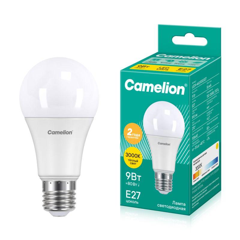 Лампа светодиодная LED9-A60/830/E27 9Вт грушевидная матовая 3000К тепл. бел. E27 745лм 220В Camelion 12043
