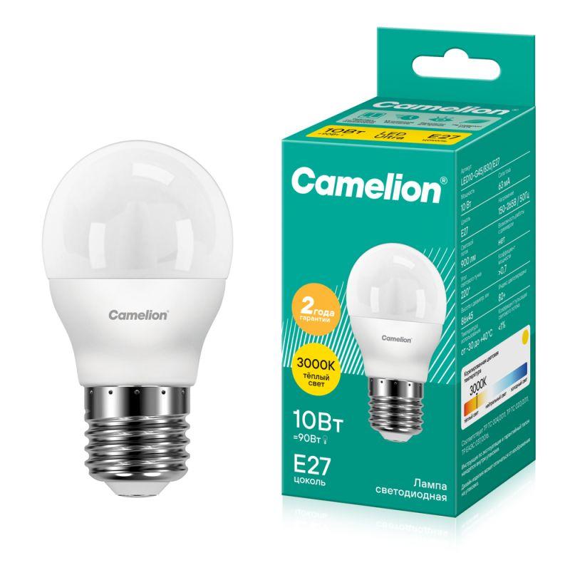 Лампа светодиодная LED10-G45/830/E27 10Вт шар матовая 3000К тепл. бел. E27 220В Camelion 13566