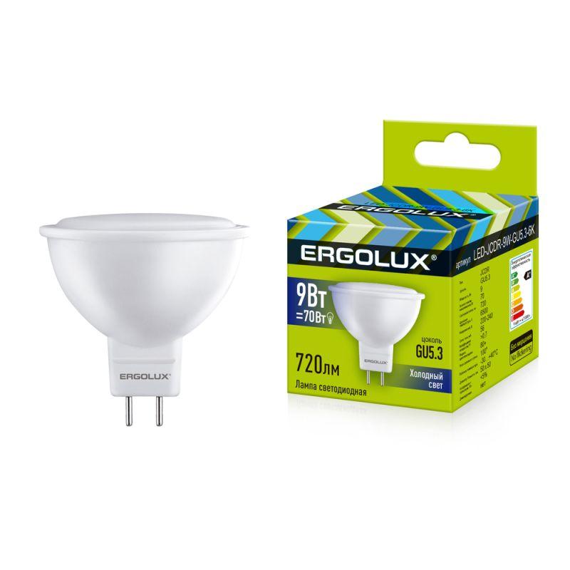 Лампа светодиодная LED-JCDR-9W-GU5.3-6K 9Вт JCDR рефлектор матовая 6500К холод. бел. GU5.3 220-240В Ergolux 13626