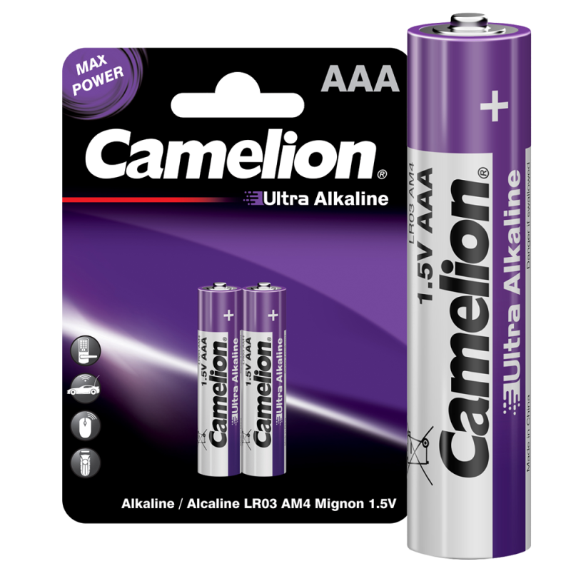 Элемент питания алкалиновый AAA/LR03 1.5В Ultra BL-2 (уп.2шт) Camelion 14983
