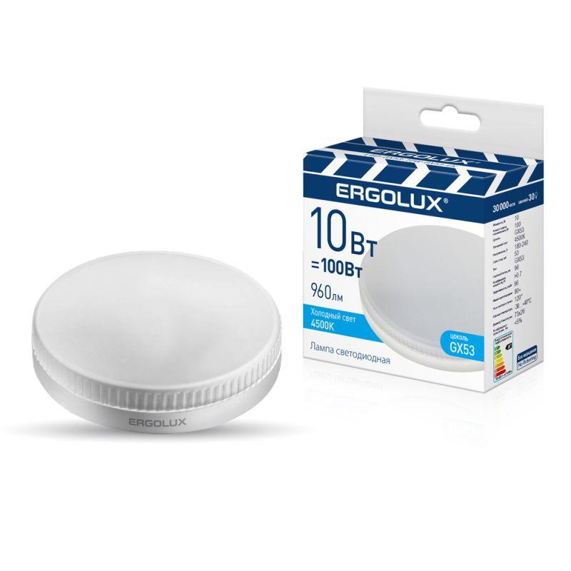 Лампа светодиодная LED-GX53-10W-GX53-4K 10Вт таблетка 4500К бел. GX53 180-240В ПРОМО Ergolux 15560