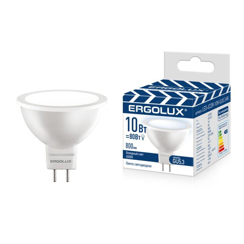 Лампа светодиодная LED-JCDR-10W-GU5.3-6K JCDR 10Вт рефлектор 6500К холод. бел. GU5.3 220-240В ПРОМО Ergolux 15563