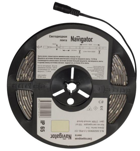 Лента светодиодная 71 423 NLS-5050Y30-7.2 IP65 12B R5 7.2Вт/м (уп.5м) Navigator 71423