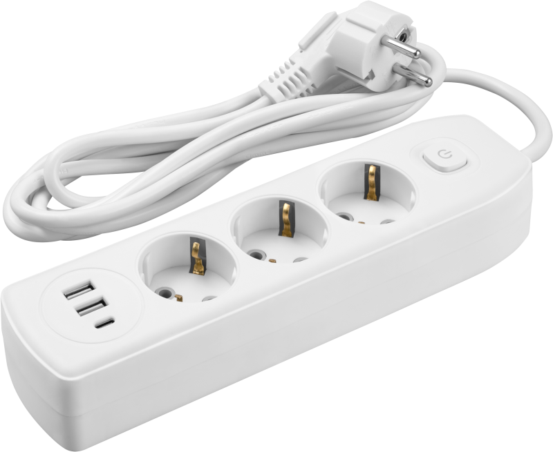 Удлинитель 3х1.8м с заземл. 10А IP20 90 838 OPE-USB-03-180-ESC-3x1 USB 2xType-A + Type-C с кнопкой ОНЛАЙТ 90838