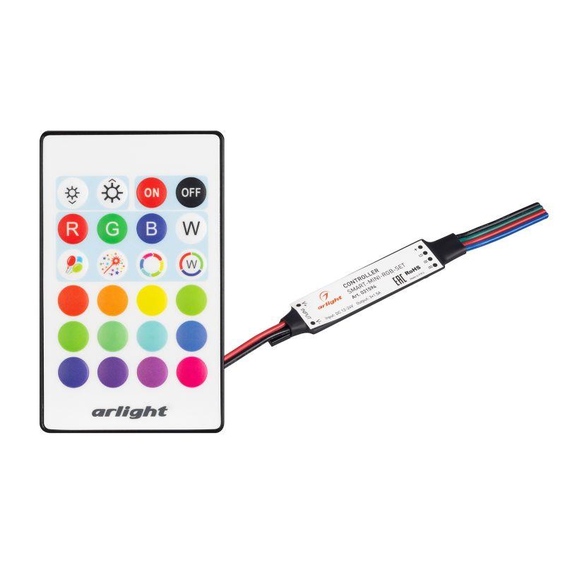 Контроллер SMART-MINI-RGB-SET 12-24В 3х1.5А ПДУ 24 кнопки IR IP20 пластик Arlight 031594