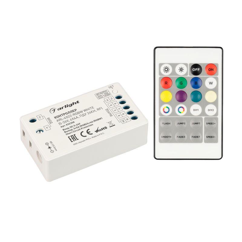 Контроллер ARL-4022-RGBW White 5-24В 4х4А ПДУ 24 кнопки RF IP20 пластик Arlight 032358