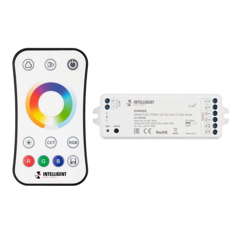 Диммер SMART-SET-PWM-105-52-MULTI-SUF White (12-24В 5х3А ПДУ RING 10кн 2.4G) IP20 пластик INTELLIGENT ARLIGHT 036188