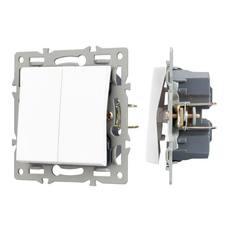 Механизм выключателя двухклавишный проходной SWT-MKP2-PL-WH (250В 16А) Arlight 043727