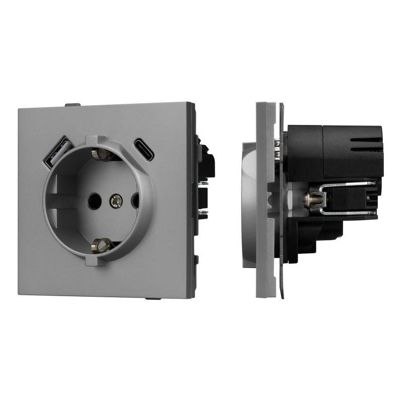 Розетка 1-м СП SCT-TENDO-MUAC-PL-GR 16А IP20 230В с USB зарядкой механизм Arlight 054088