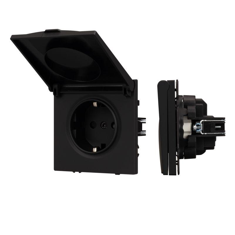 Розетка ARL NOBE SCT-MCP-SFPL-BK 16А 250В с заземл. со шторками и крышкой софт-тач черн. оникс Arlight 054281(1)