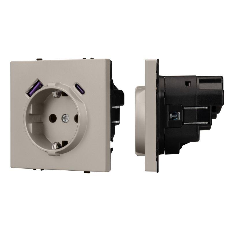 Розетка ARL NOBE SCT-MUAC-SFPL-CA 16А 250В с заземл. со шторками с USB тип А+С софт-тач кашемир Arlight 059444(1)