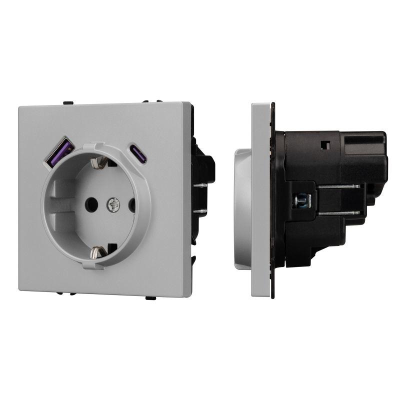 Розетка ARL NOBE SCT-MUAC-SFPL-IS 16А 250В с заземл. со шторками с USB тип А+С софт-тач никель Arlight 059445(1)