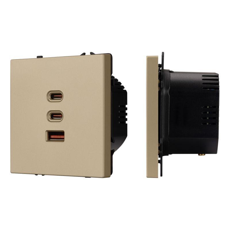 Розетка USB ARL NOBE SCT-MUACC-SFPL-FC-GD 65Вт QC3 тип А+С+С софт-тач зол. песок Arlight 061836(1)