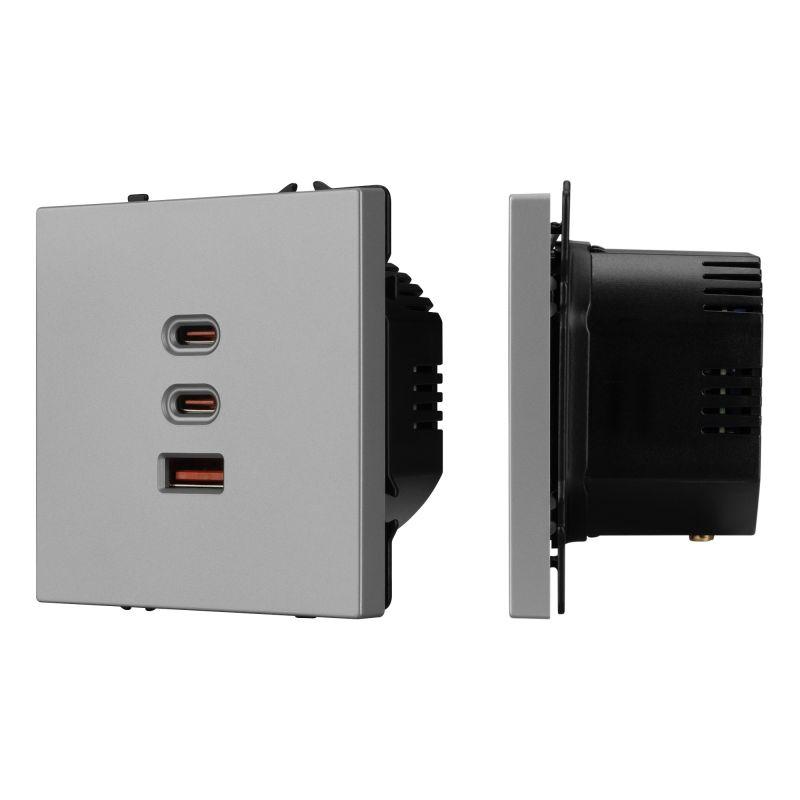 Розетка USB ARL NOBE SCT-MUACC-SFPL-FC-IS 65Вт QC3 тип А+С+С софт-тач никель Arlight 061838(1)