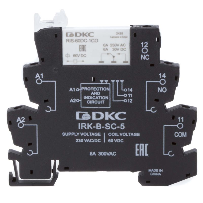Реле интерфейсное 1CO ком. ток 6А AgSnO2 напряжение 230В AC/DC винтовые клеммы DKC IRK-230UC-1CO