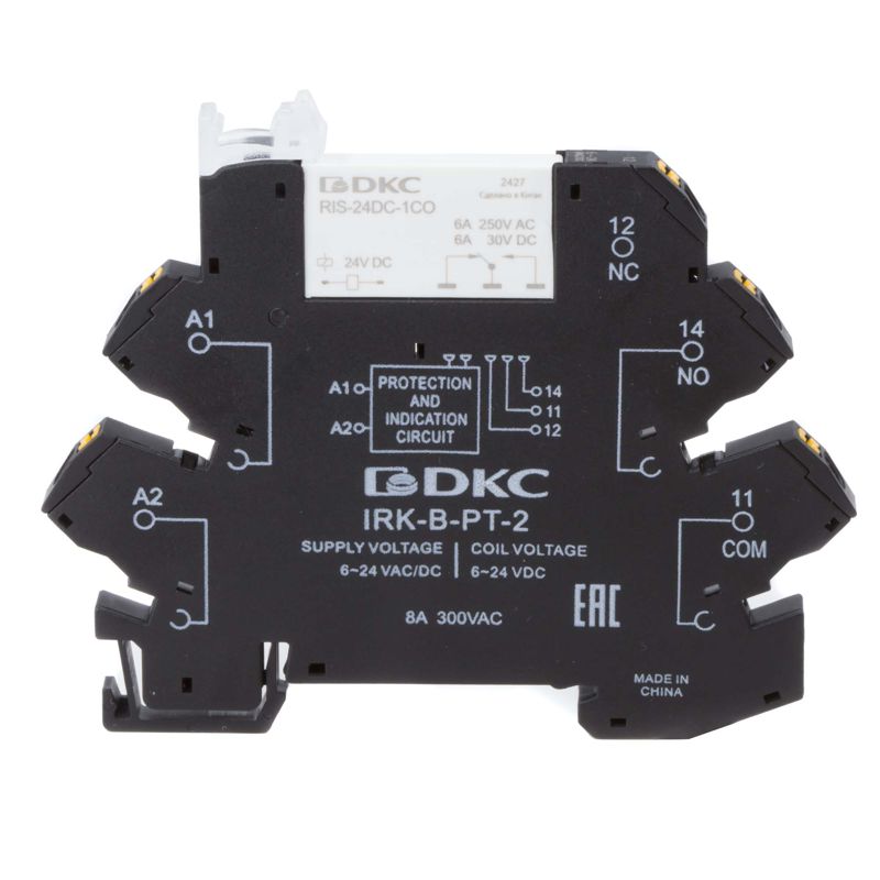 Реле интерфейсное 1CO ком. ток 6А AgSnO2 напряжение 24В AC/DC push-in клеммы DKC IRK-24UC-1CO-PT