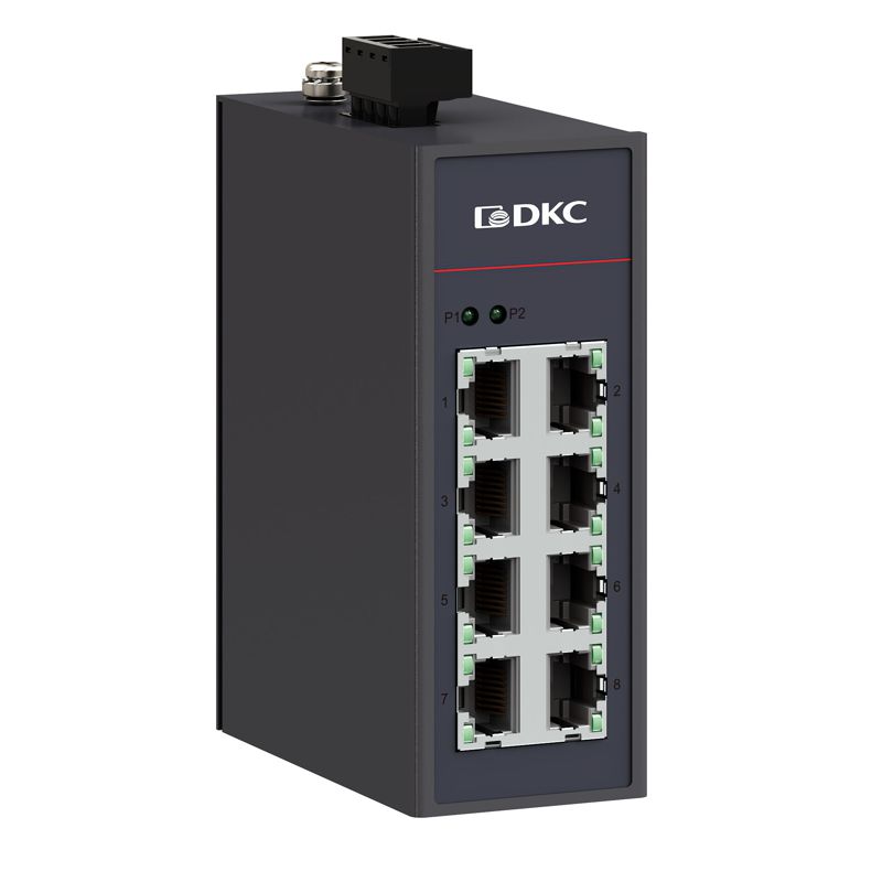 Коммутатор промышленный неуправляемый 8х10/100/1000Base-T(X) портов RJ45 12-48В DC с резервированием DKC N1000-8GT-P1
