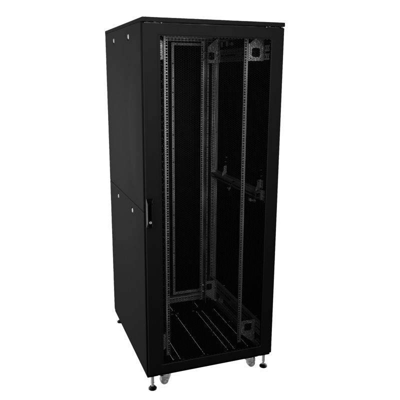 Шкаф напольный разобранный 19дюйм IT-CQE-N 32U 600х1000мм крыша с вырубкой дверь перф. и перф. одинарные боковые панели черн. RAL9005 DKC R5ITN32610FP1P1SB