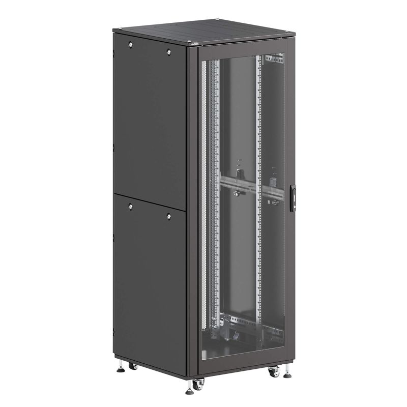 Шкаф напольный IT-CQE-N 19дюйм 42U 800х800мм крыша с вырубкой; дверь стекло и двойн. сплошная метал.; двойн. боков. панели; разобран. RAL9005 черн. DKC R5ITN42808FG1M2SB