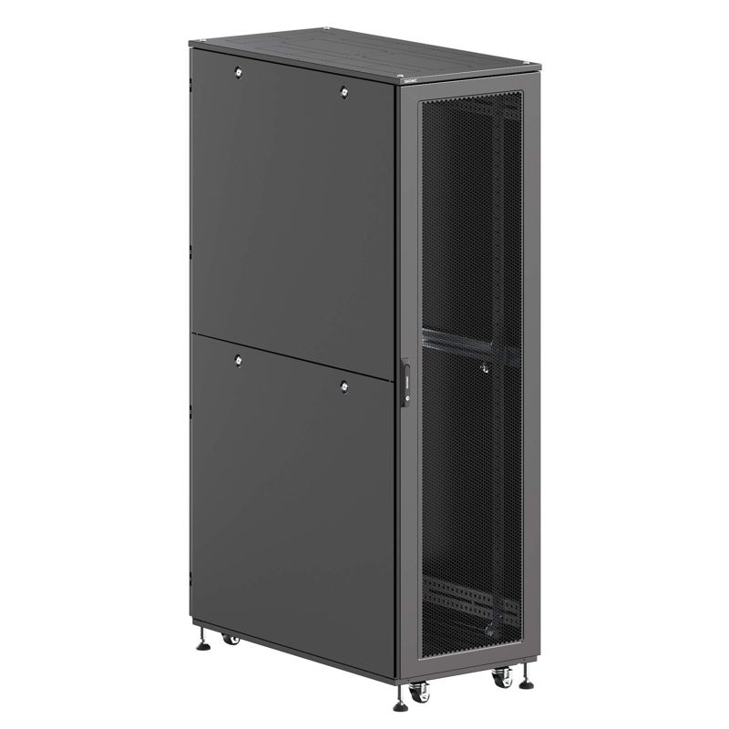 Шкаф напольный IT-CQE-N 19дюйм 42U 800х1000мм крыша с вырубкой; дверь перфорир. и двойн. перфорир.; двойн. боков. панели; разобран. RAL9005 черн. DKC R5ITN42810FP1P2SB