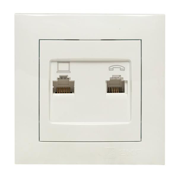 Розетка компьютерная + телефонная 2-м СП Валенсия RJ45 + RJ11 бел. PROxima EKF EWK02-035-30
