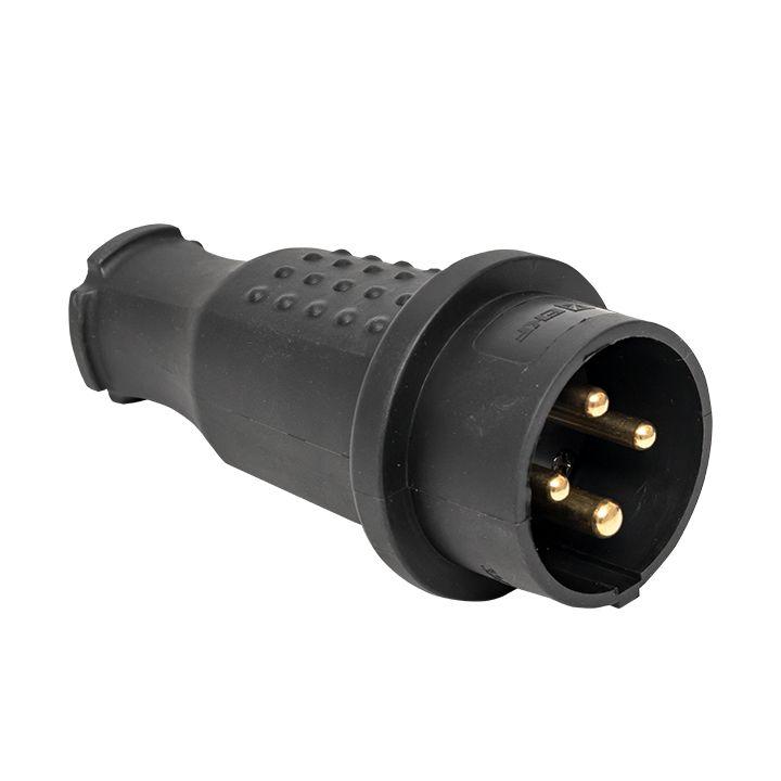 Вилка прямая 32А 3P+PE 380В IP44 каучук Basic EKF RPS-021-32-380-44