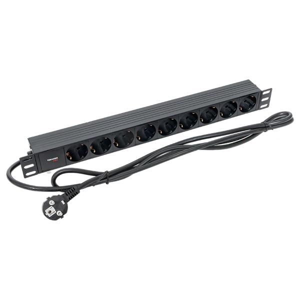 Блок PDU TERACOM PRO 19дюйм 1U 16А/250В 9 роз. Schuko шнур 2м 3х1.5кв.мм вилка Schuko корпус пластик черн. EKF TRP-HPD-PL-16A-9SH-2MSH