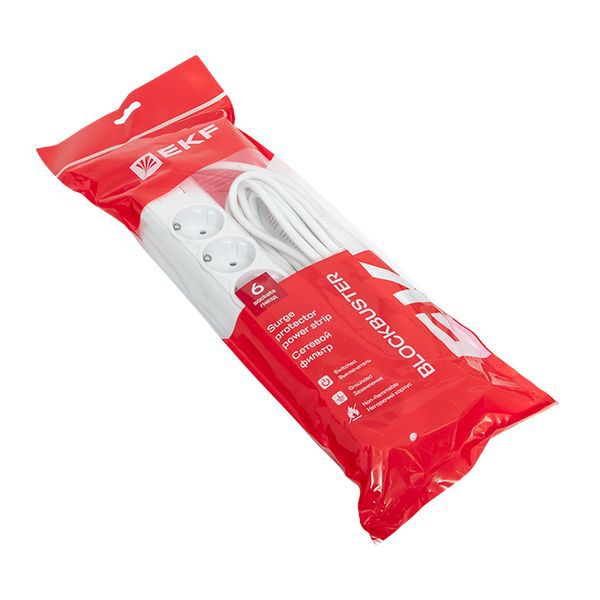 Удлинитель с сетевым фильтром 6х1.8м с заземл. 10А IP20 Блокбастер 2.2кВт ПВС 3х0.75 с выкл. PROxima