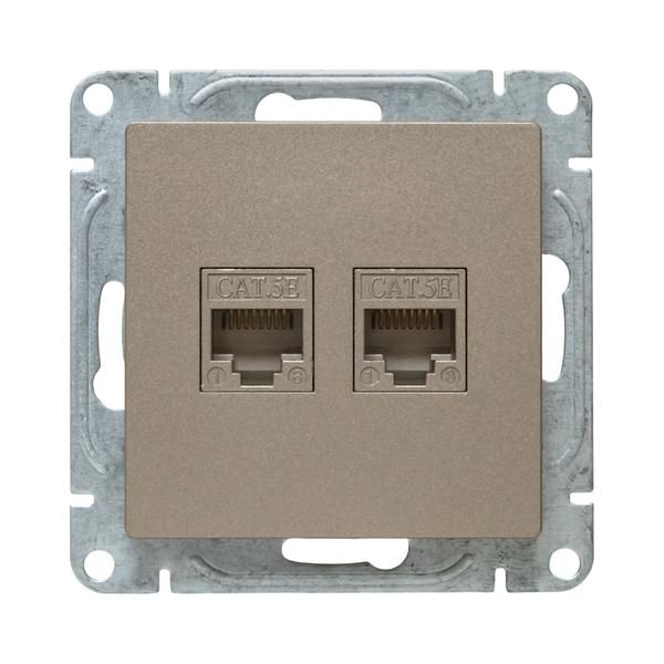 Розетка компьютерная 2-м СП Эпика RJ45 кат.5 механизм шампань EKF UP1-SOC-2RJ45-5
