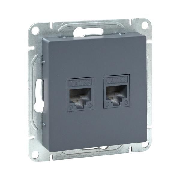 Розетка компьютерная 2-м СП Эпика RJ45 кат.5 механизм графит EKF UP1-SOG-2RJ45-5
