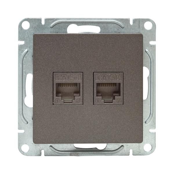 Розетка компьютерная 2-м СП Эпика RJ45 кат.5 механизм мокко EKF UP1-SOM-2RJ45-5