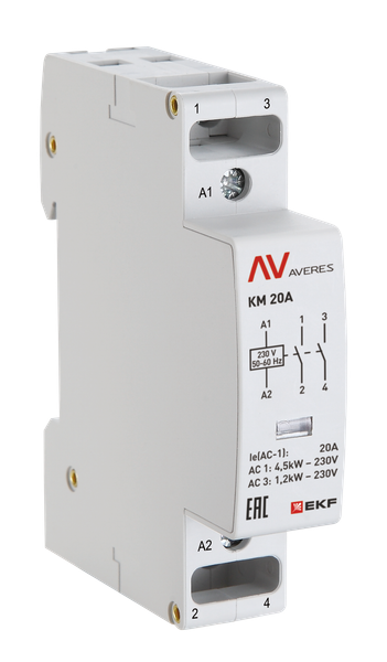 Контактор модульный КМ 20А 2NC 24В AC (1 мод.) AVERES EKF km-av-1-20-02-24V