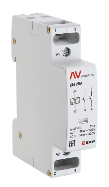 Контактор модульный КМ 25А 2NО 48В AC (1 мод.) AVERES EKF km-av-1-25-20-48V