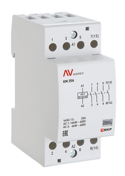 Контактор модульный КМ 25А 3NO+1NC 24В AC (2 мод.) AVERES EKF km-av-2-25-31-24V