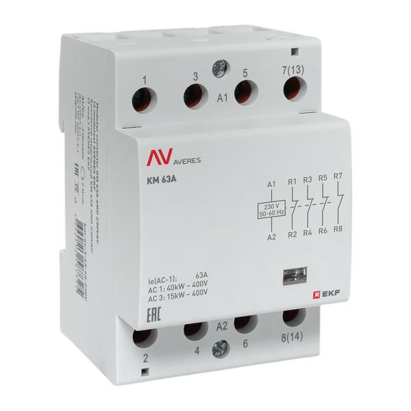 Контактор модульный КМ 63А 4NC 230В AC (3 мод.) AVERES EKF km-av-3-63-04-230V