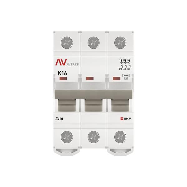 Выключатель автоматический модульный 3п K 16А 10кА AV-10 AVERES EKF mcb10-3-16K-av