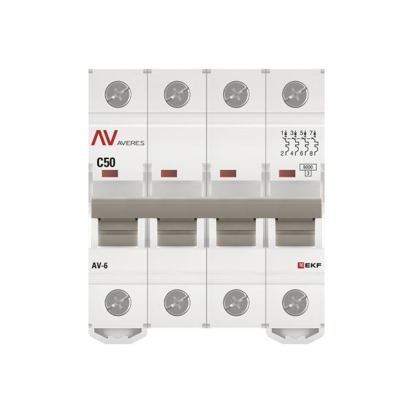 Выключатель автоматический модульный 4п C 50А 6кА AV-6 AVERES EKF mcb6-4-50C-av