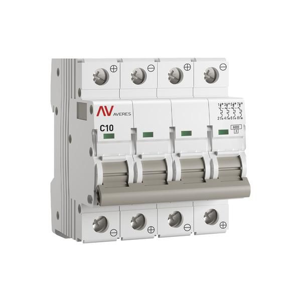 Выключатель автоматический модульный 4п C 10А 6кА AV-6 AVERES EKF mcb6-DC-4-10C-av