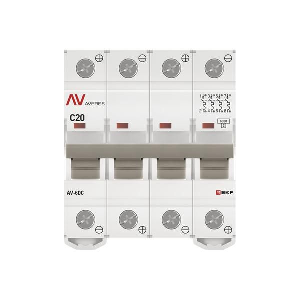 Выключатель автоматический модульный 4п C 20А 6кА AV-6 AVERES EKF mcb6-DC-4-20C-av