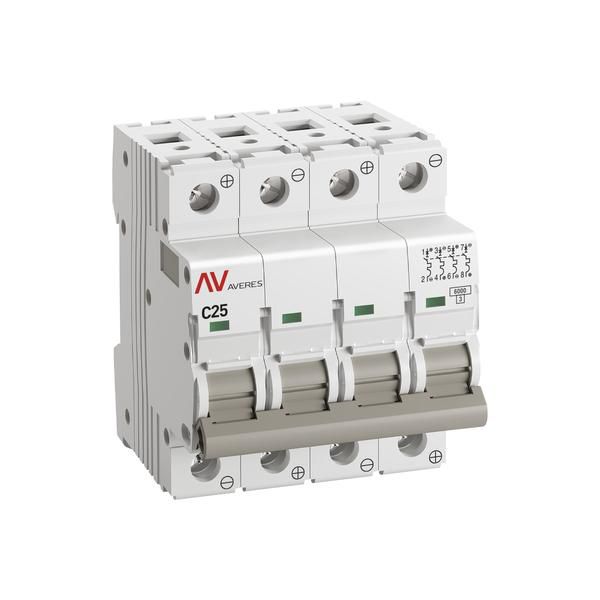 Выключатель автоматический модульный 4п C 25А 6кА AV-6 AVERES EKF mcb6-DC-4-25C-av